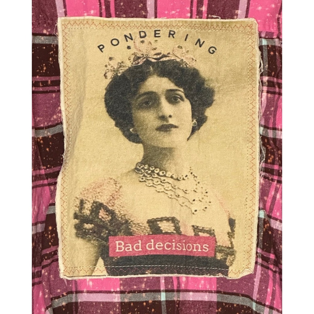 Angry Minnow Flannel Co Pink Plaid Bleached Graphic Flannel Shirt XL Oversized